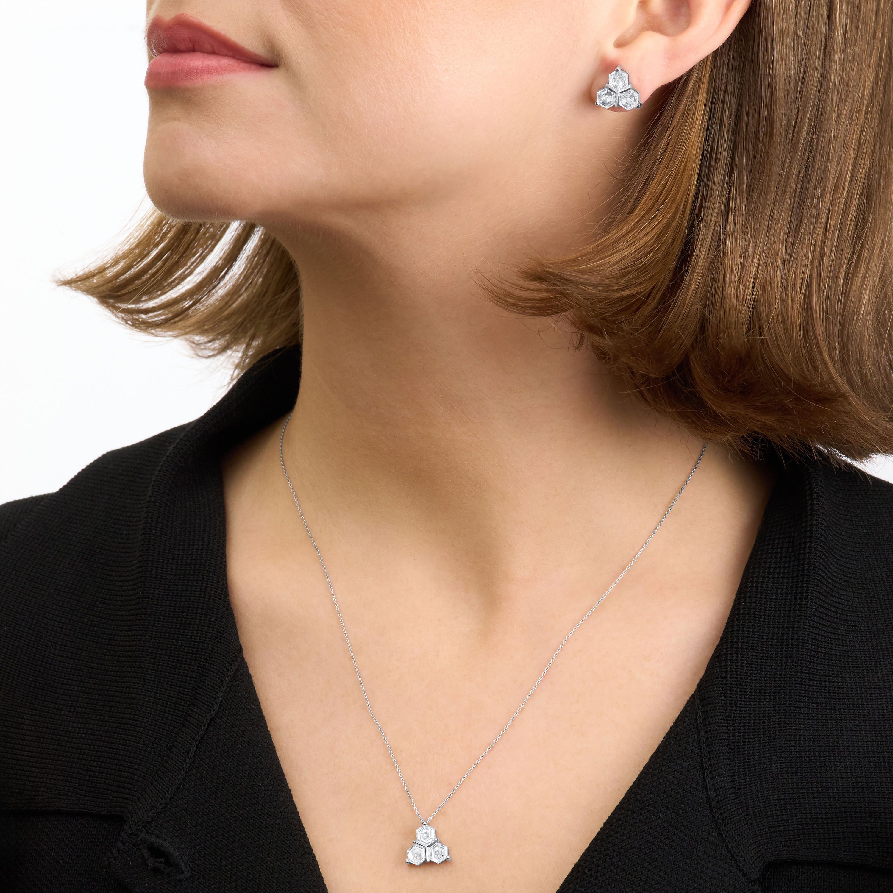 Trefoil 3.42ct Hexagon Diamond Stud Earrings