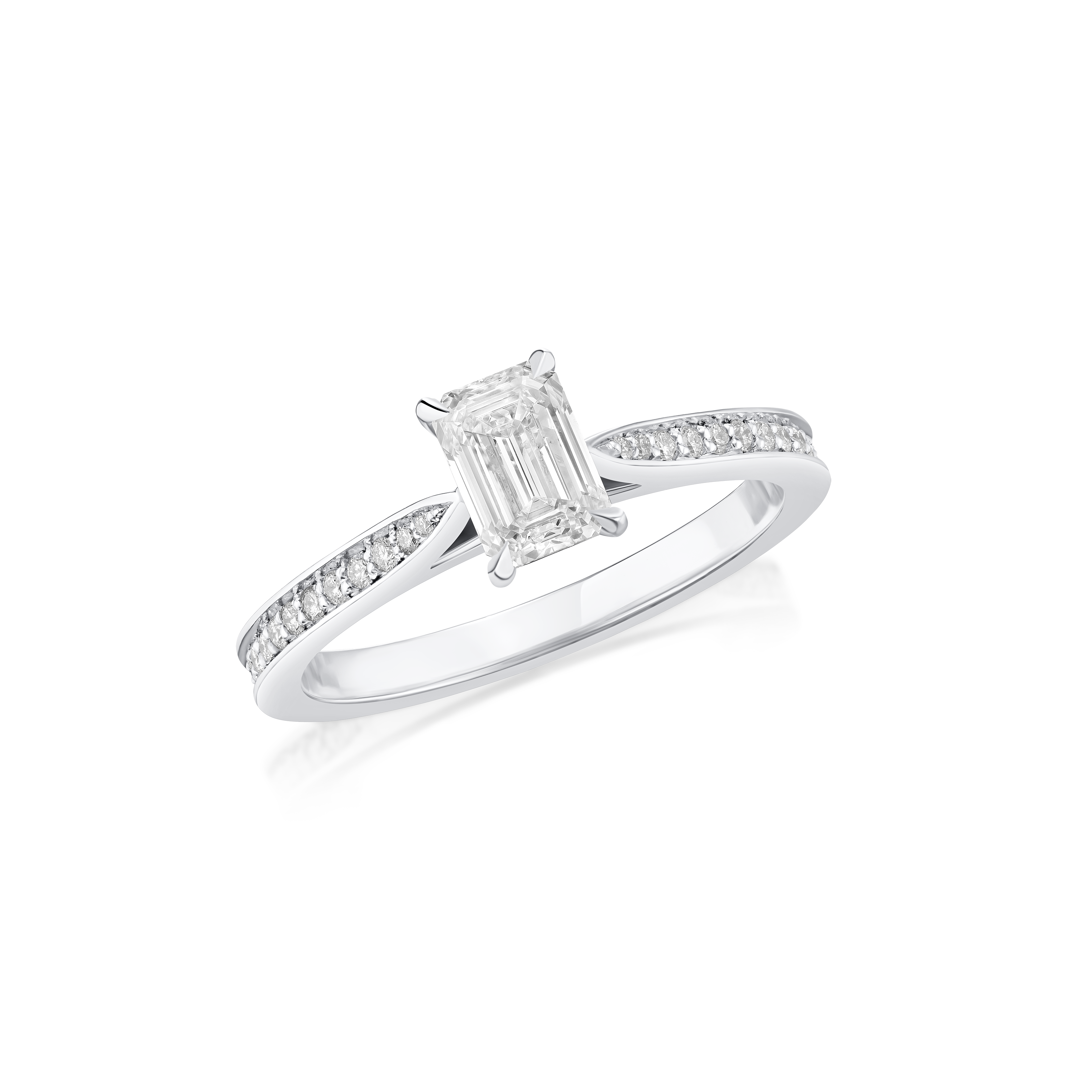 0.74ct Platinum Emerald Cut Diamond Ring with Diamond Set Shoulders