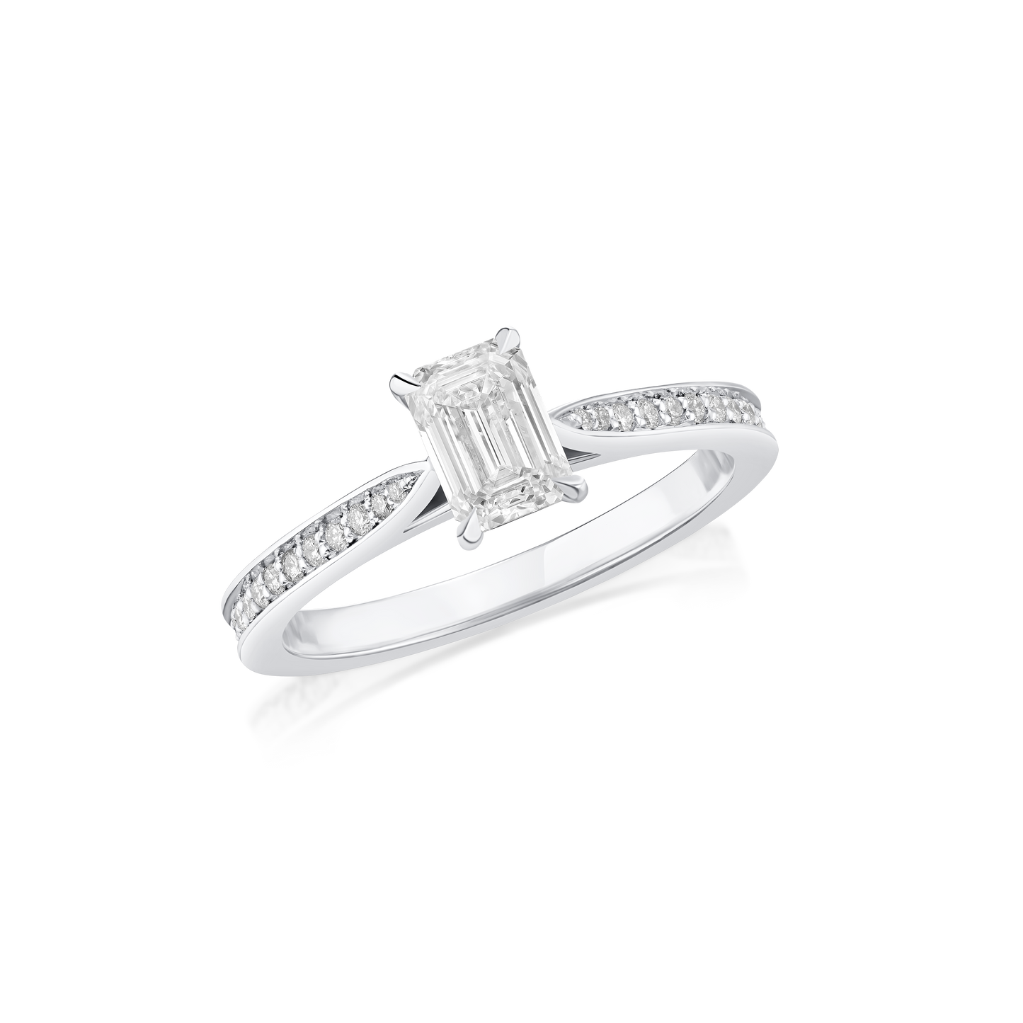 0.74ct Platinum Emerald Cut Diamond Ring with Diamond Set Shoulders