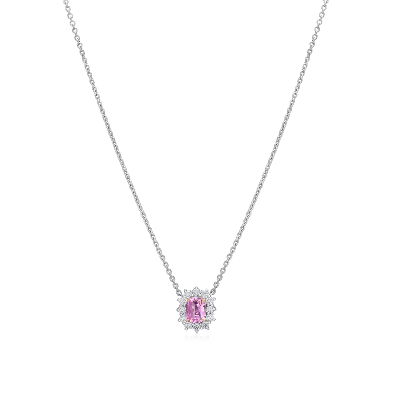 0.84ct Cushion Pink Sapphire and Diamond Cluster Pendant