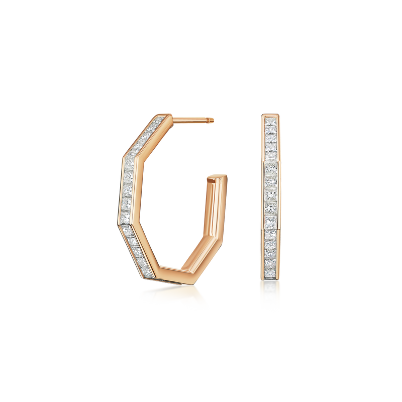 18ct Rose Gold Nectar Collection Princess Cut Diamond Set Hoop Earrings 2.65cts