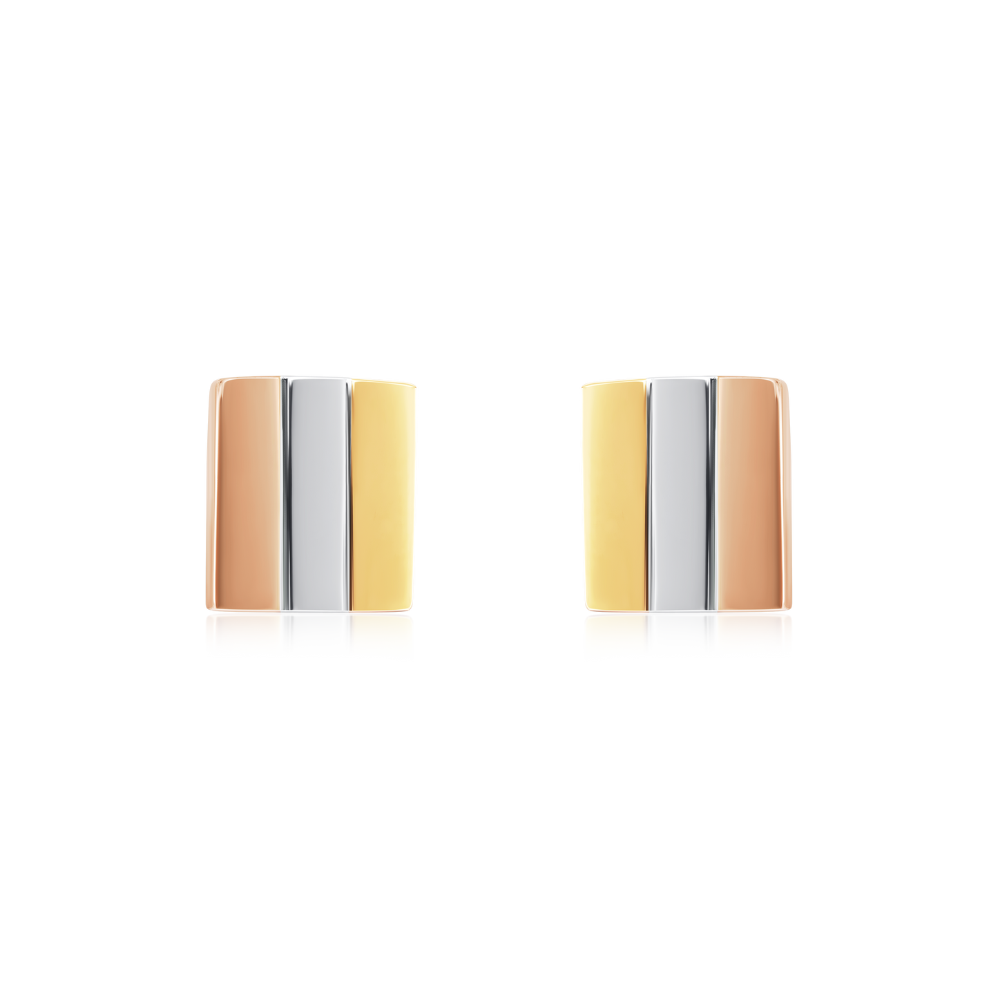 Skyline Collection Platinum and 18ct Yellow and Rose Gold Square Stud Earrings