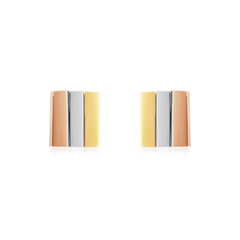 Skyline Collection Platinum and 18ct Yellow and Rose Gold Square Stud Earrings