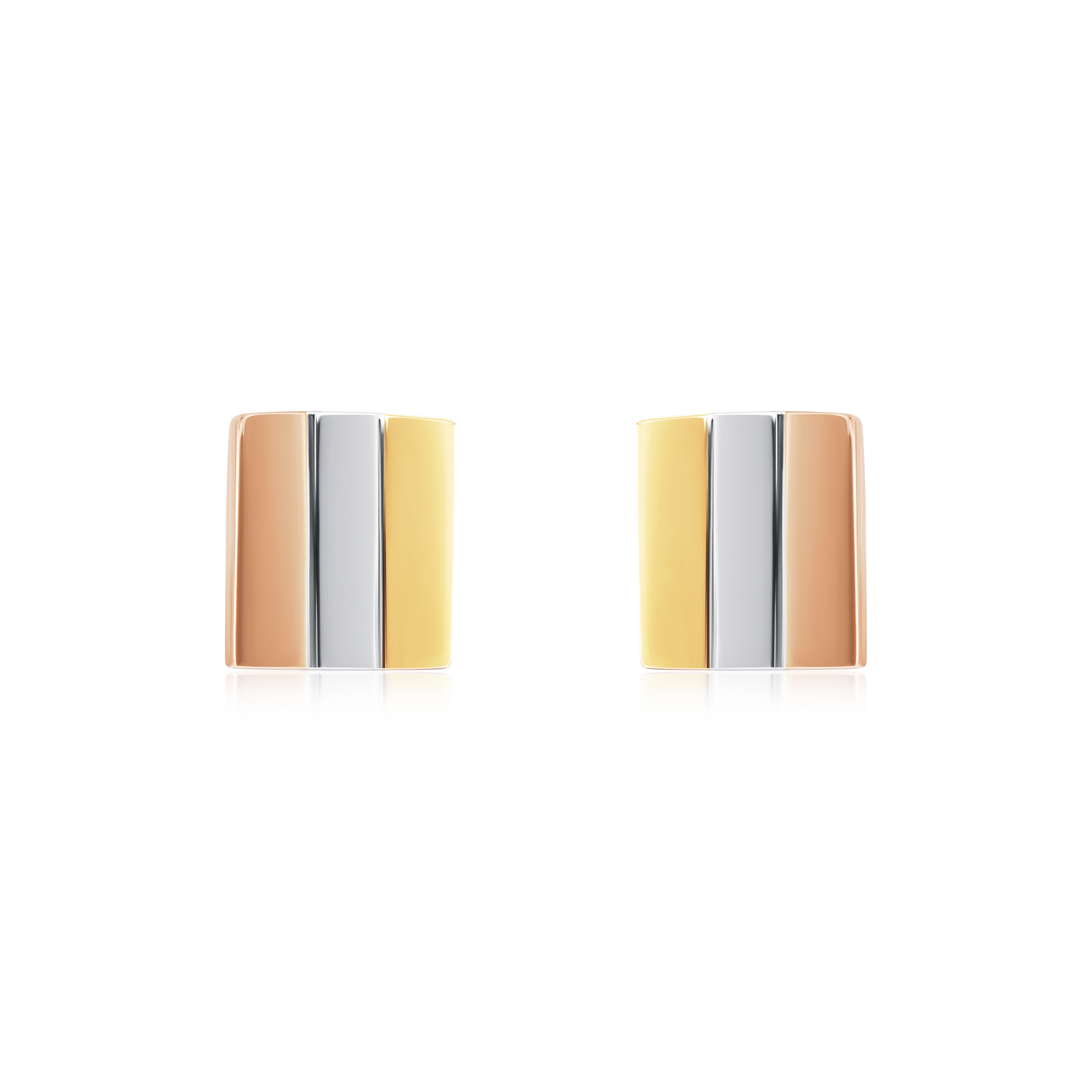 Skyline Collection Platinum and 18ct Yellow and Rose Gold Square Stud Earrings