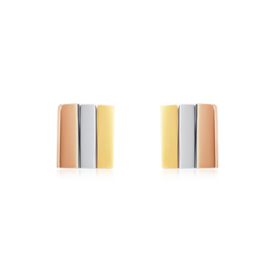 Skyline Collection Platinum and 18ct Yellow and Rose Gold Square Stud Earrings