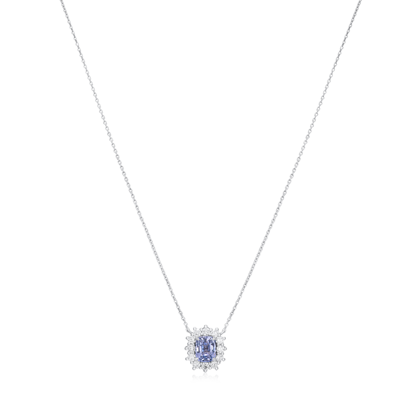 1.13cts Blue Sapphire and Diamond Cluster Pendant