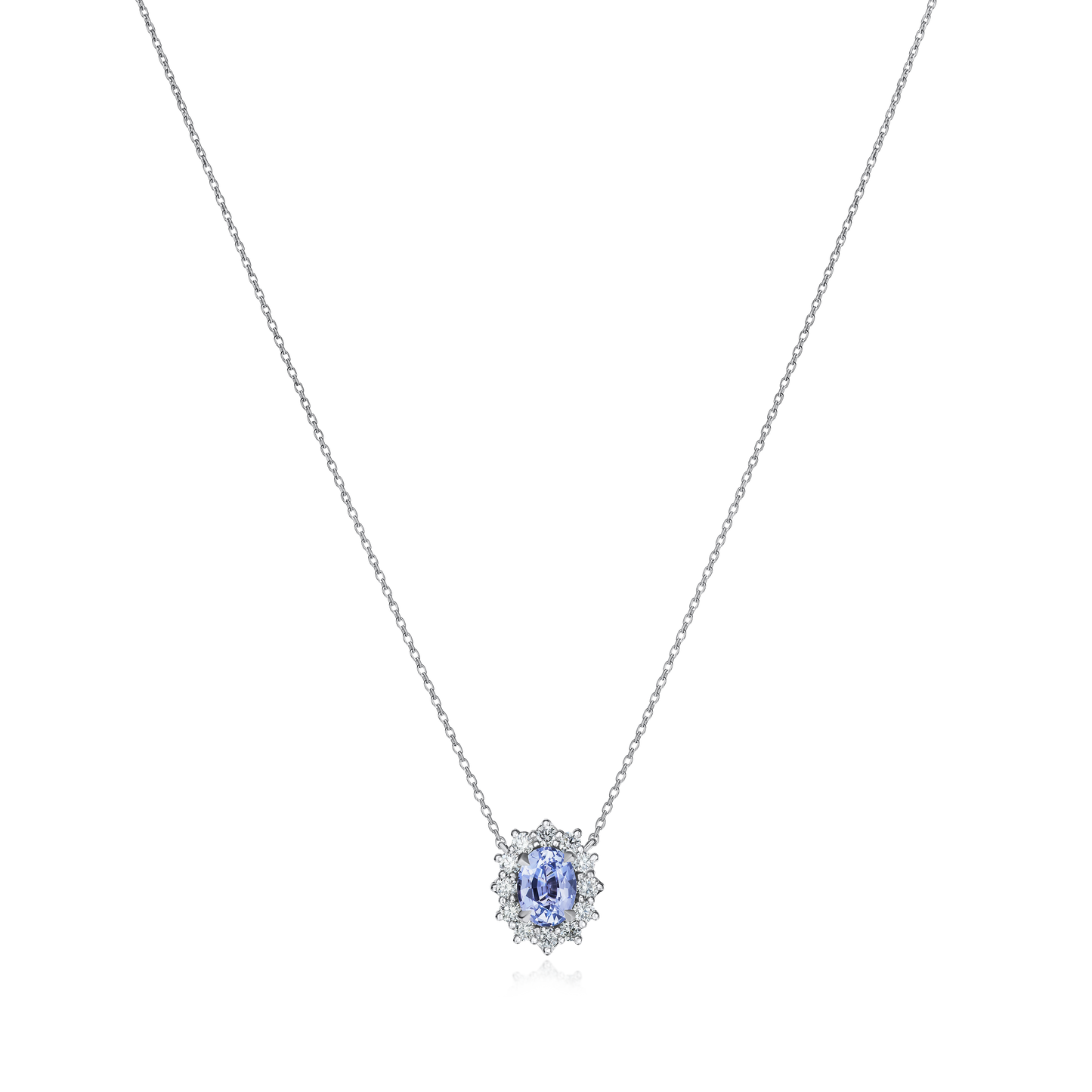 1.13cts Natural Oval Light Blue Sapphire and Diamond Cluster Pendant