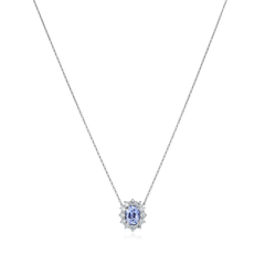 1.13cts Natural Oval Light Blue Sapphire and Diamond Cluster Pendant