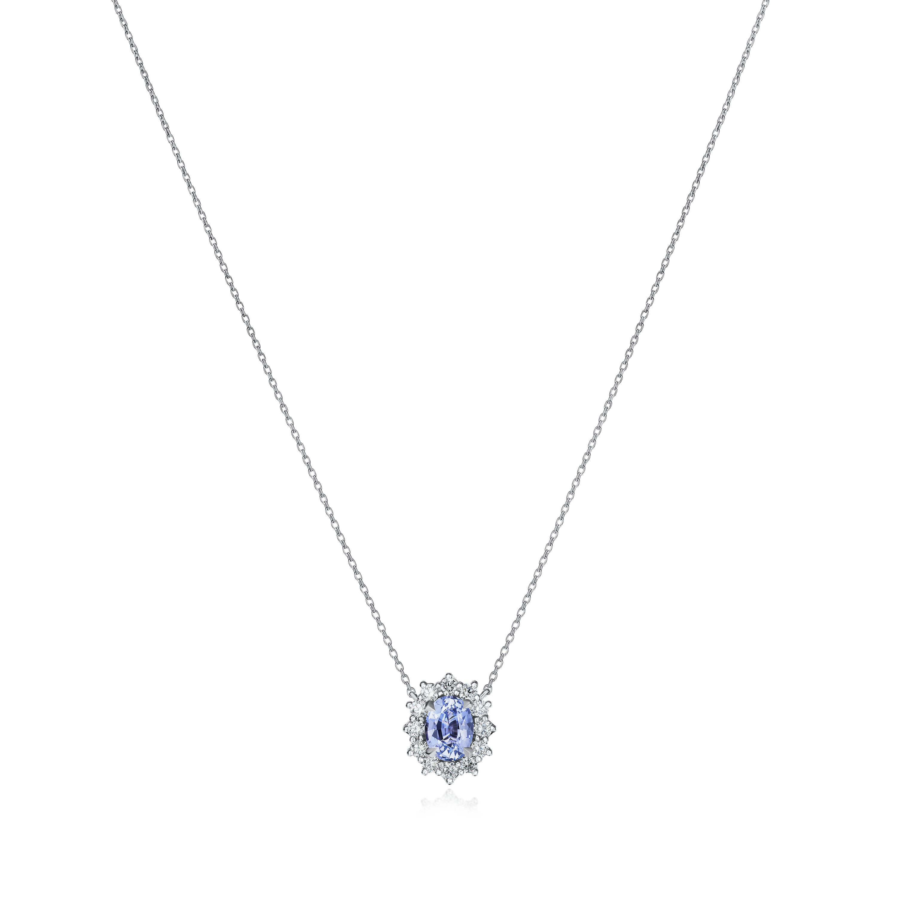 1.13cts Natural Oval Light Blue Sapphire and Diamond Cluster Pendant