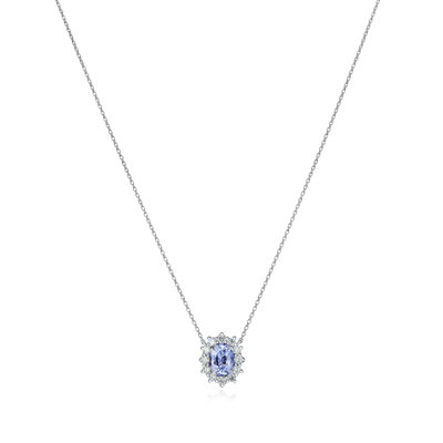 1.13cts Natural Oval Light Blue Sapphire and Diamond Cluster Pendant