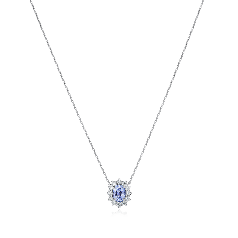 1.13cts Natural Oval Light Blue Sapphire and Diamond Cluster Pendant