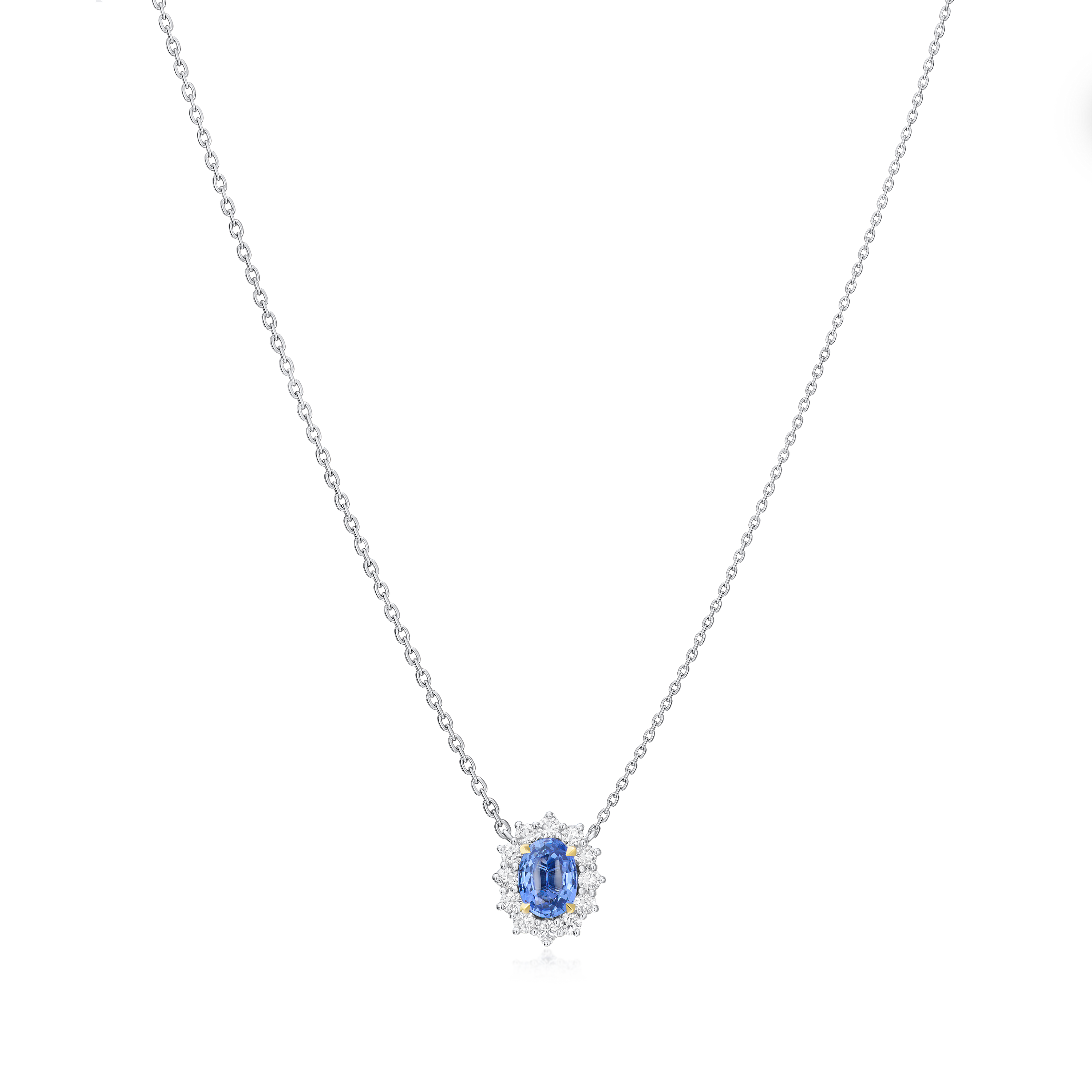 1.16cts Sapphire and Diamond Cluster Pendant