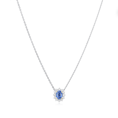 1.16cts Sapphire and Diamond Cluster Pendant