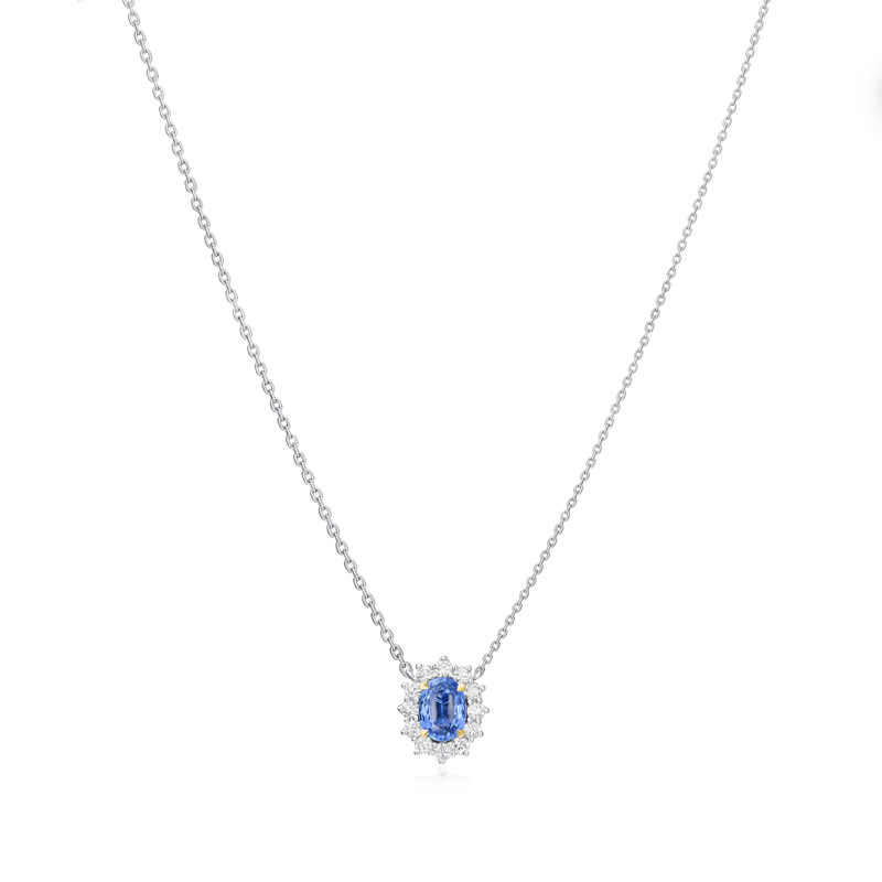 1.16cts Sapphire and Diamond Cluster Pendant