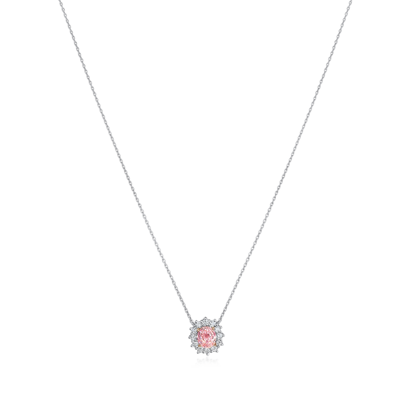 0.87ct Padparadscha Sapphire and Diamond Cluster Pendant