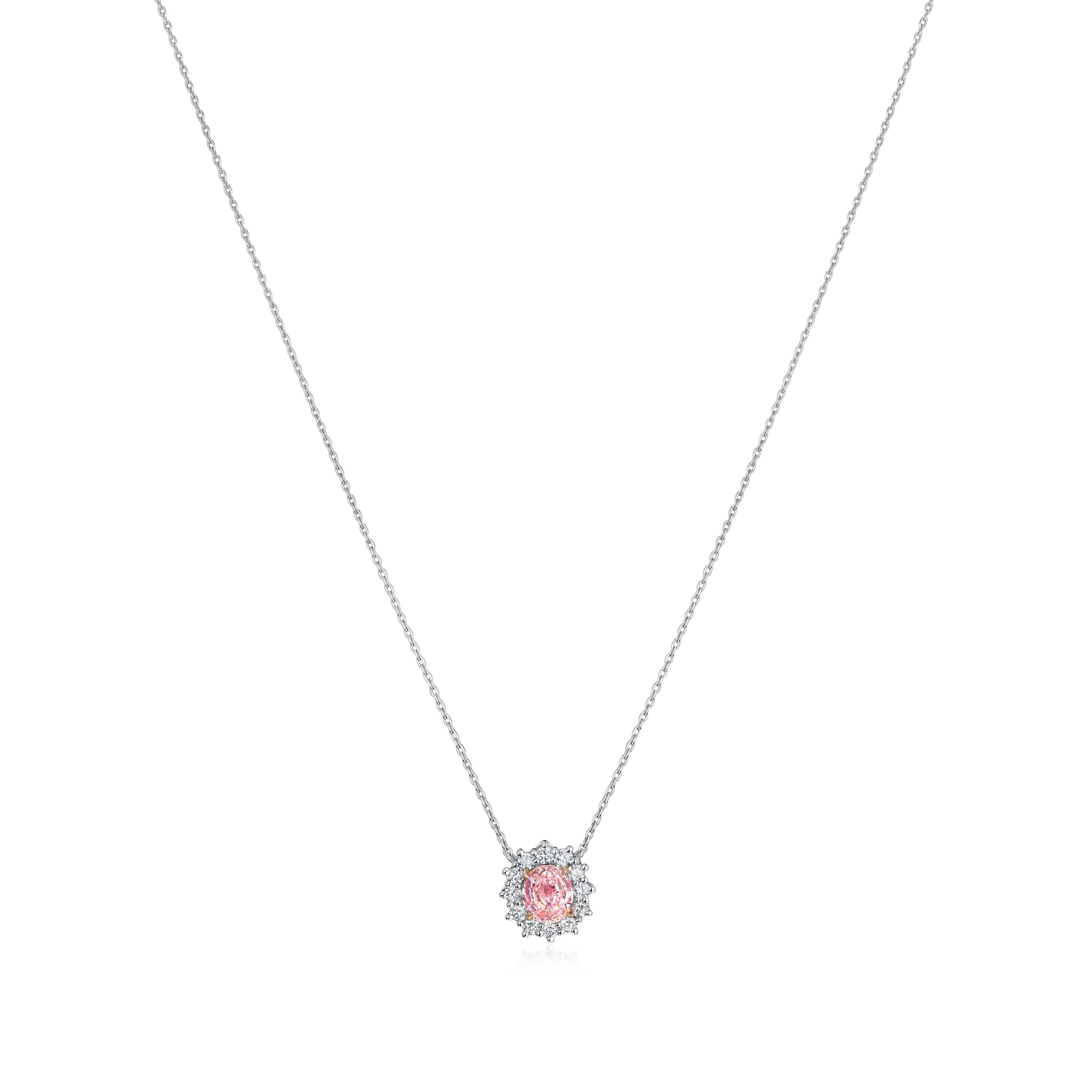 0.87ct Padparadscha Sapphire and Diamond Cluster Pendant