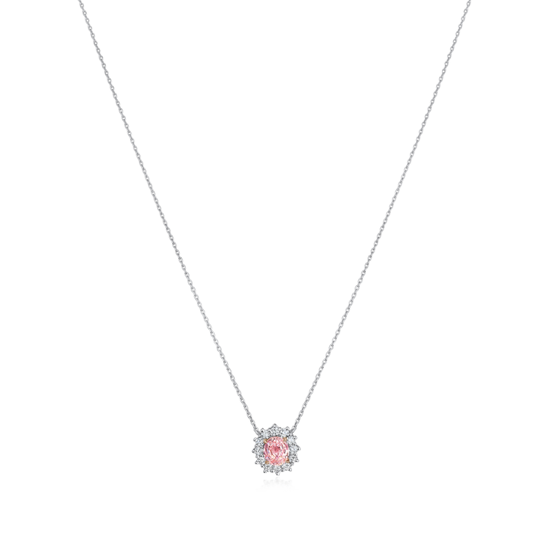 0.87ct Padparadscha Sapphire and Diamond Cluster Pendant