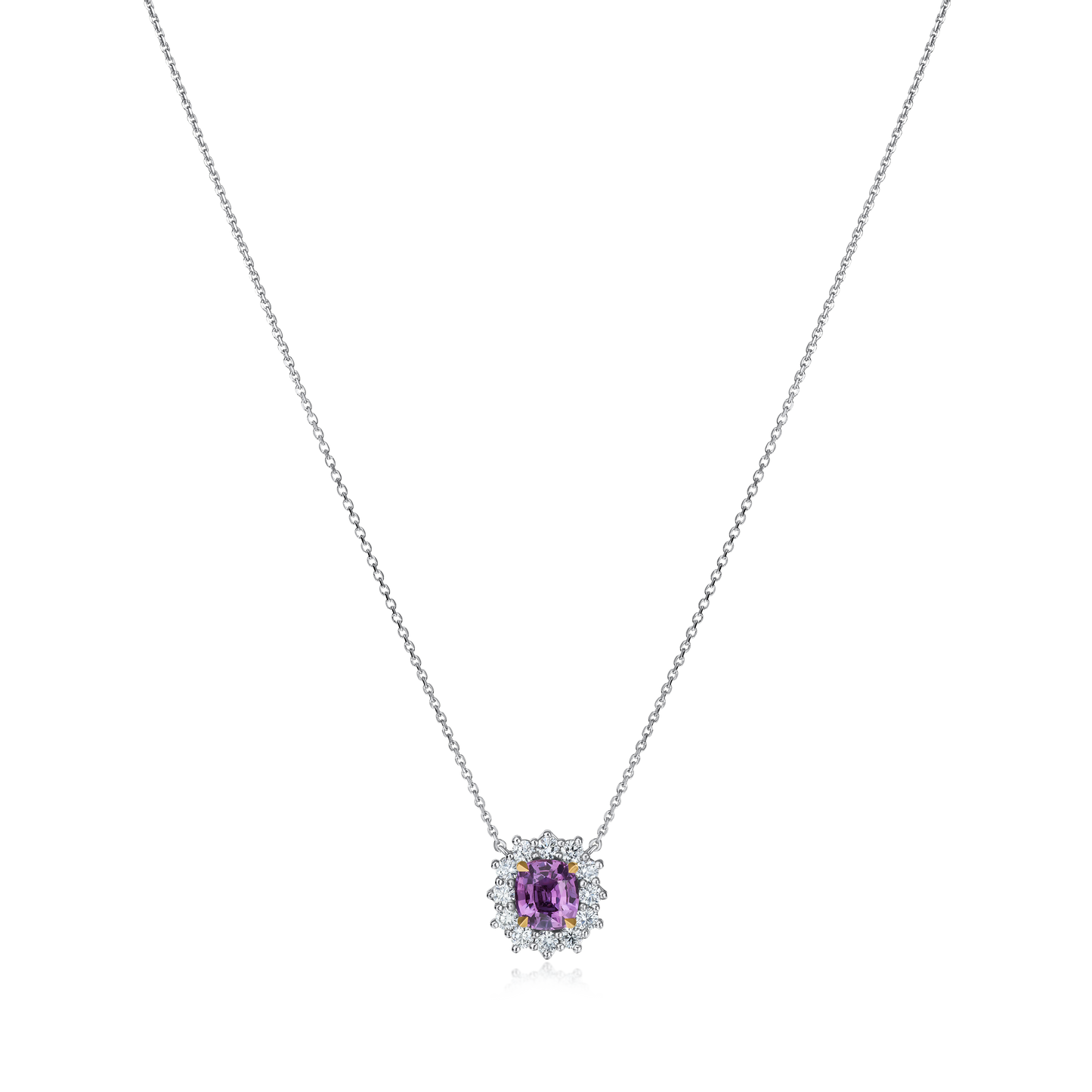 1.18cts Purple Sapphire and Diamond Cluster Pendant