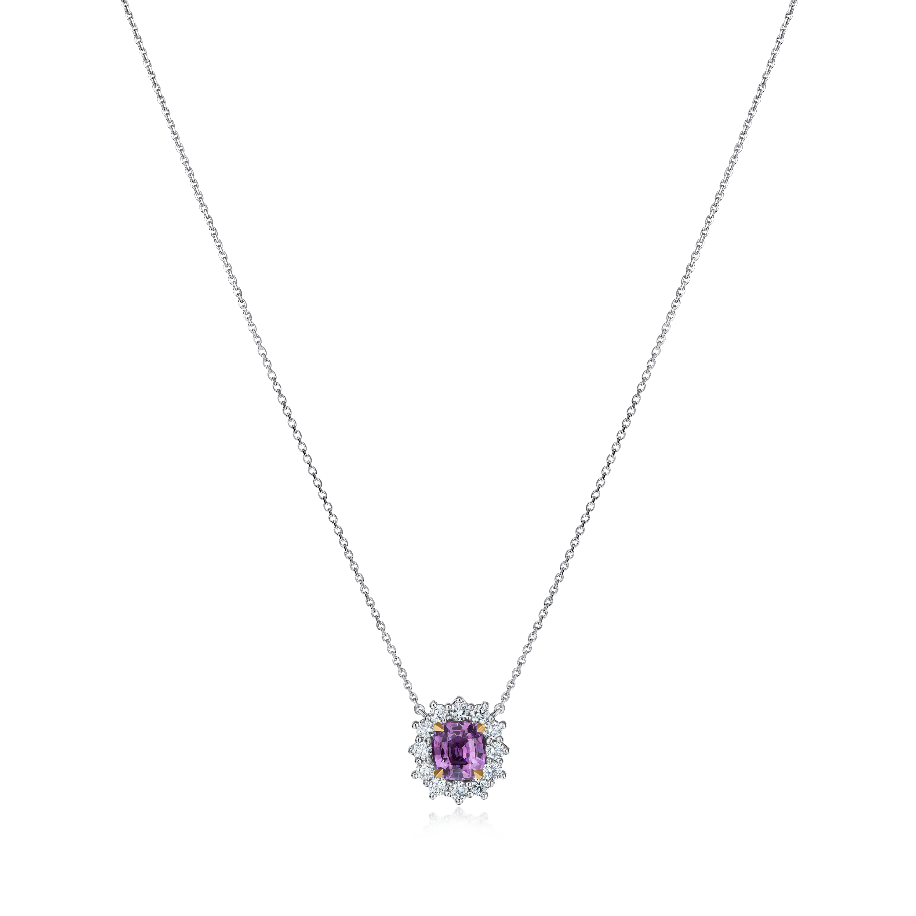 1.18cts Purple Sapphire and Diamond Cluster Pendant