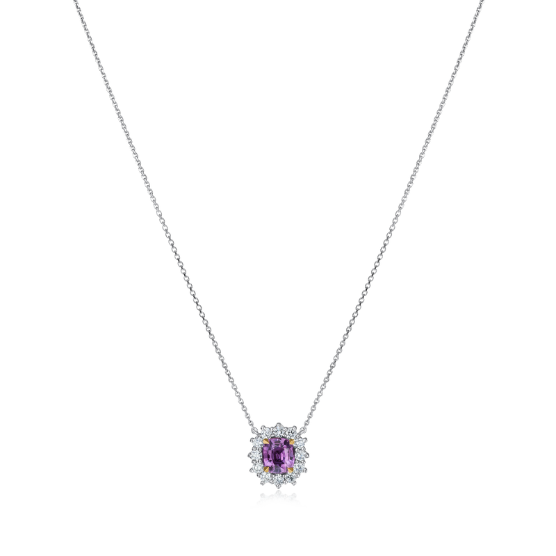 1.18cts Purple Sapphire and Diamond Cluster Pendant