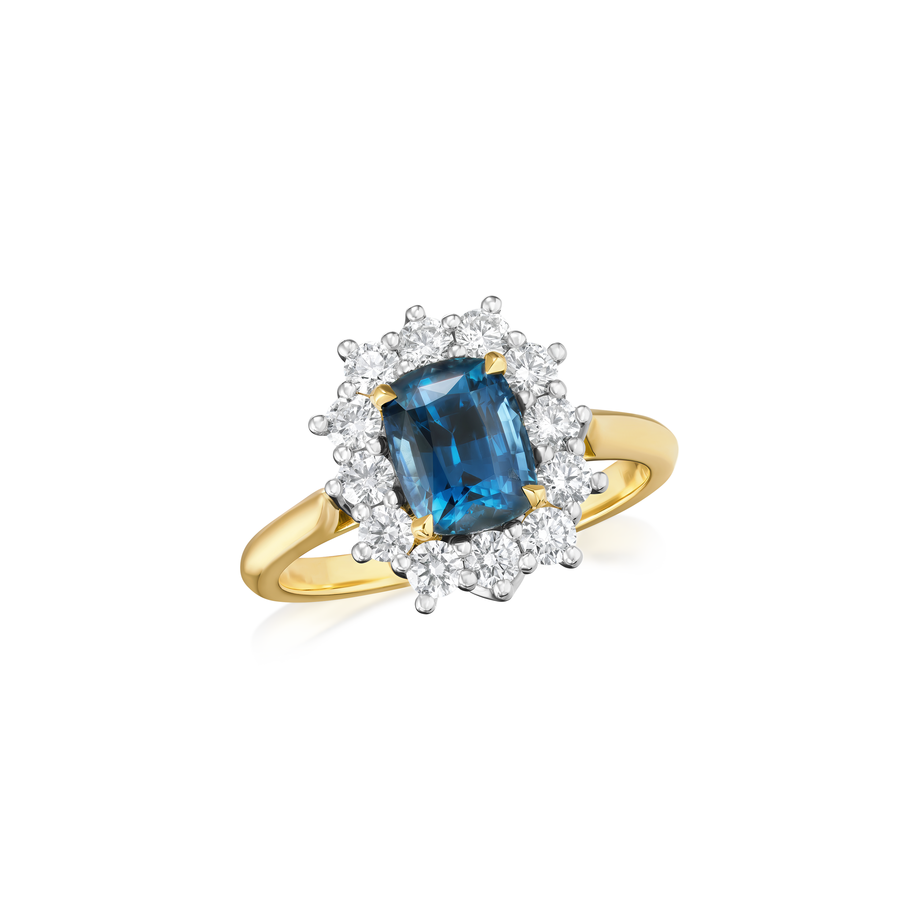 1.98cts Cushion Sapphire and Diamond Cluster Ring