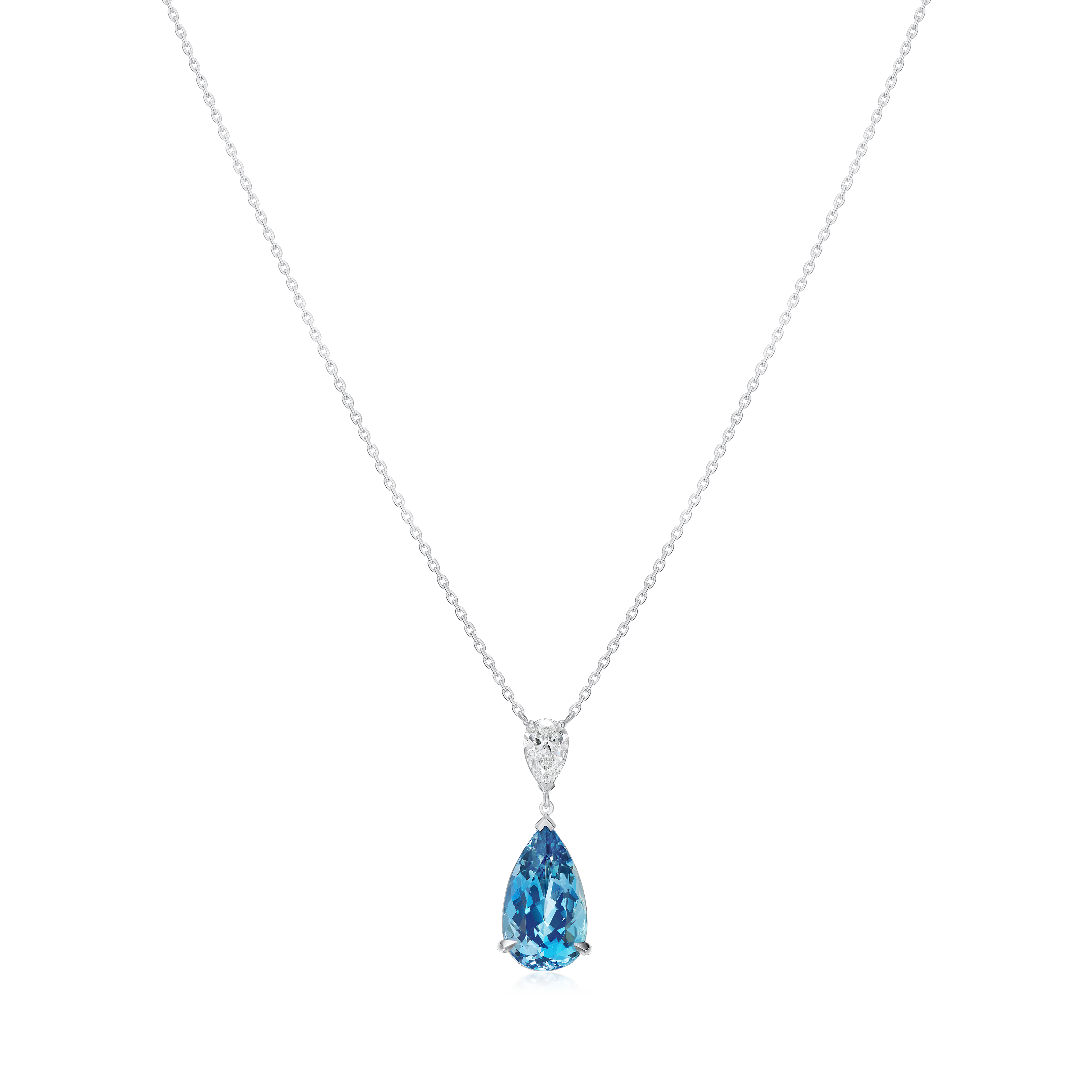 2.88cts Platinum Pear Shape Aquamarine and Pear Cut Diamond Pendant