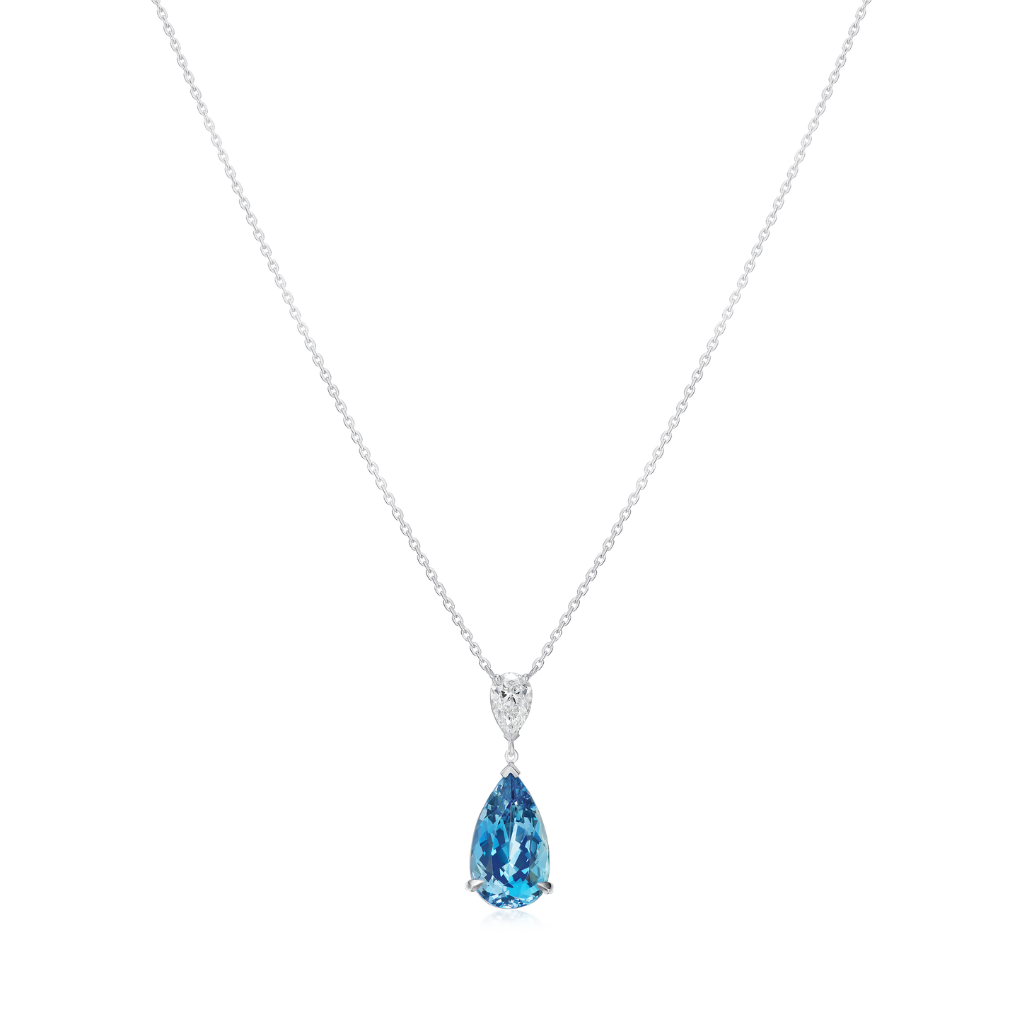 2.88cts Platinum Pear Shape Aquamarine and Pear Cut Diamond Pendant