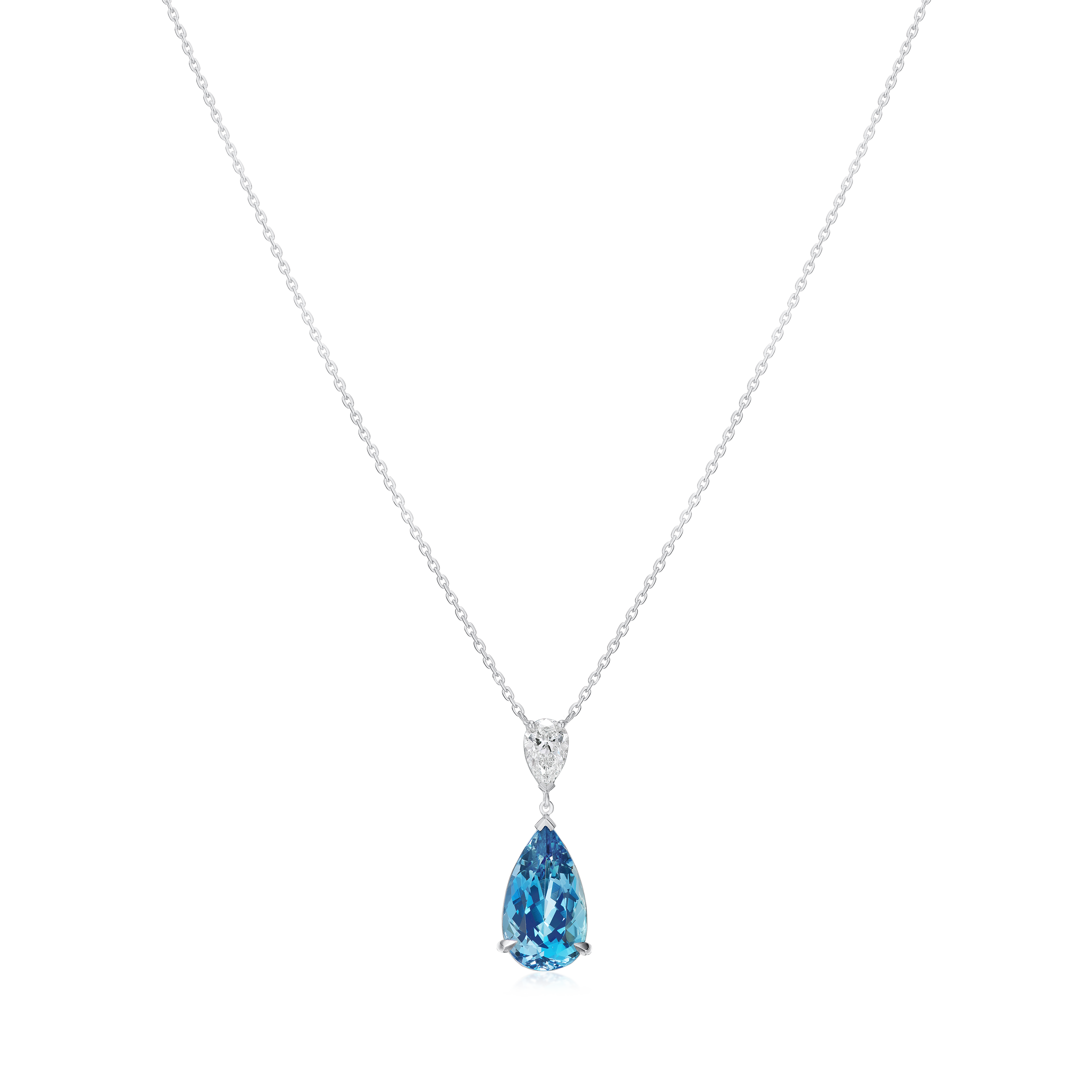 2.88cts Platinum Pear Shape Aquamarine and Pear Cut Diamond Pendant