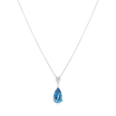 2.88cts Platinum Pear Shape Aquamarine and Pear Cut Diamond Pendant