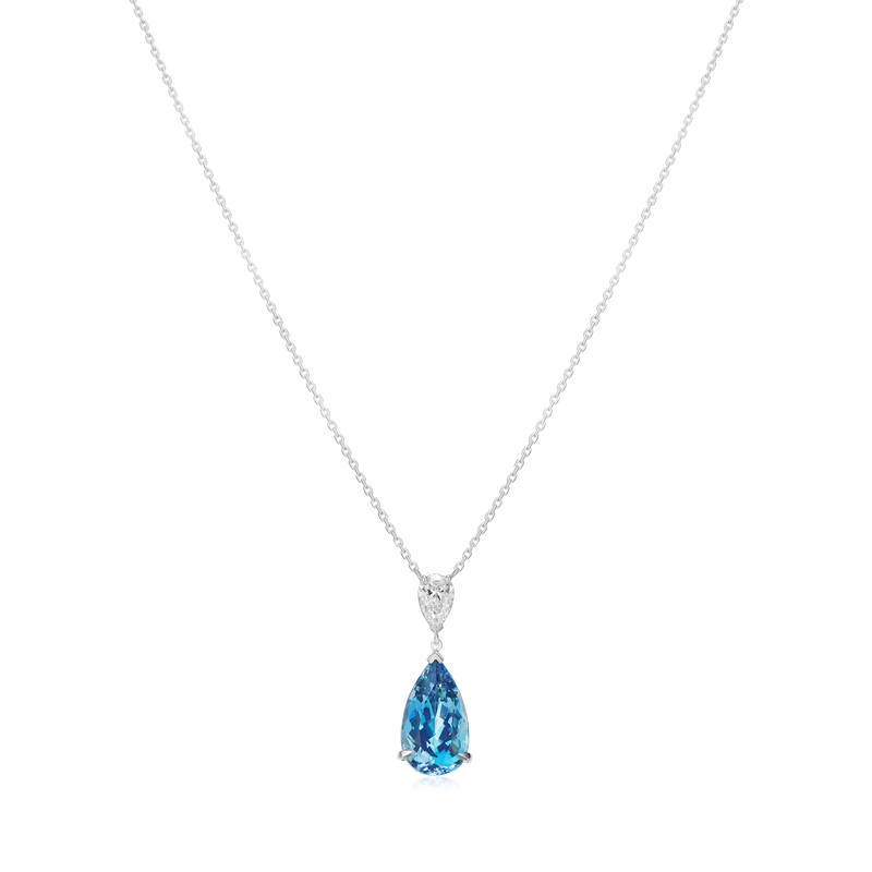 2.88cts Platinum Pear Shape Aquamarine and Pear Cut Diamond Pendant