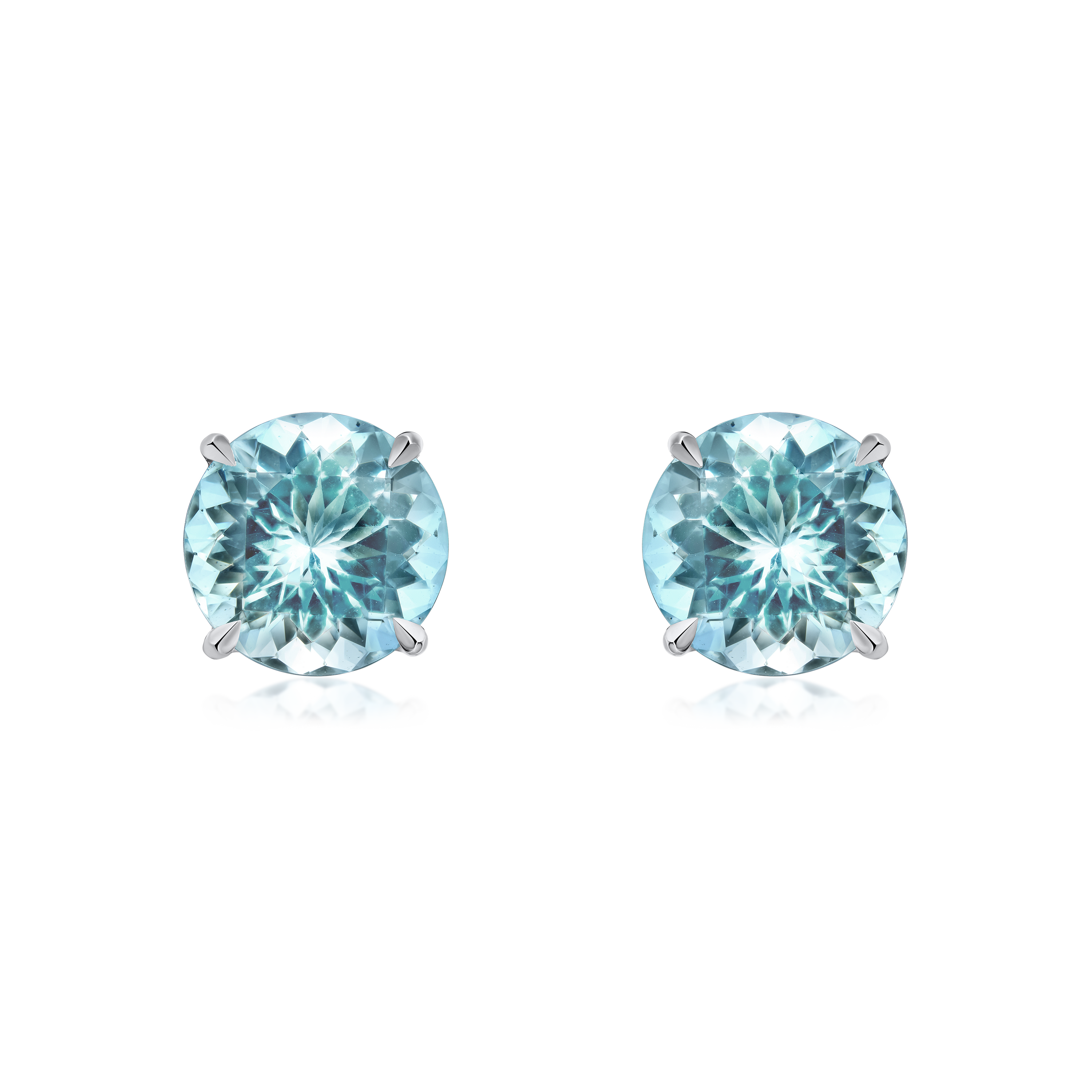 Round Aquamarine Superfine Stud Earrings 2.19cts (total)