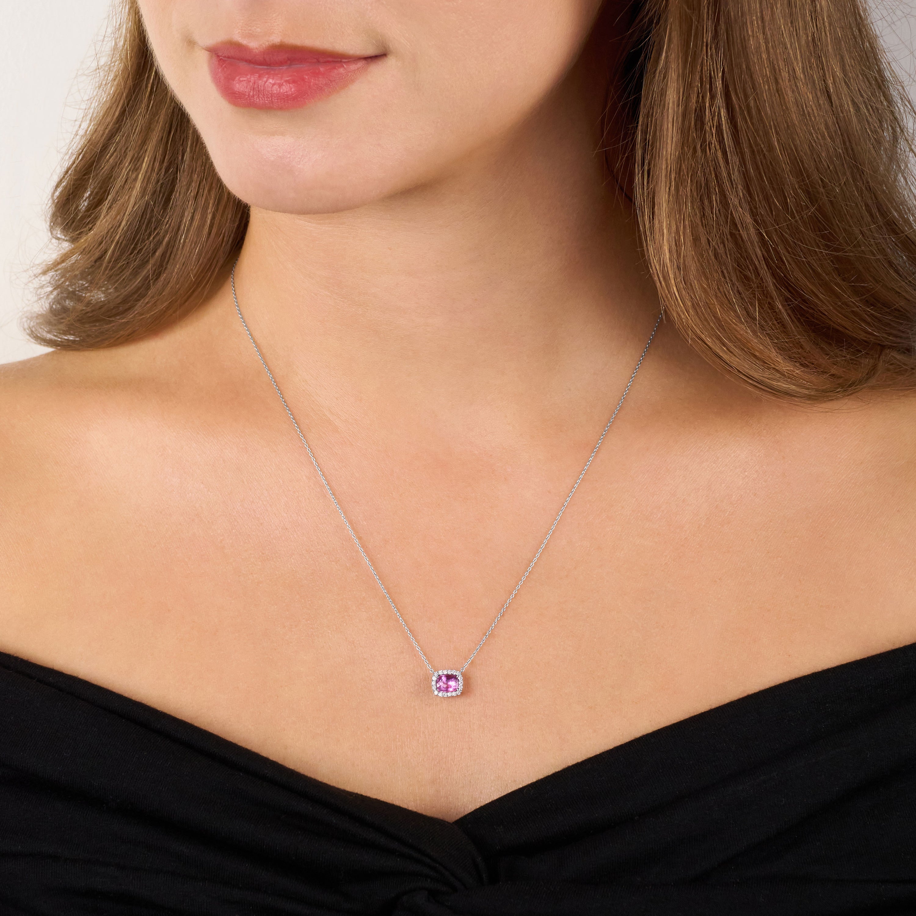 1.05cts Pink Sapphire and Diamond Cluster Pendant