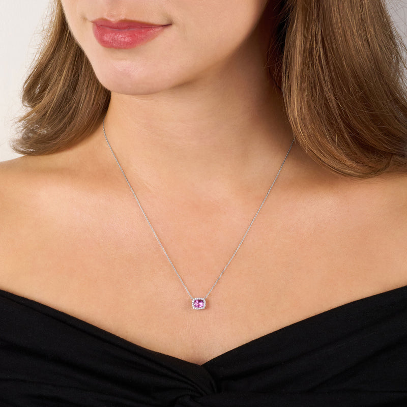 1.05cts Pink Sapphire and Diamond Cluster Pendant