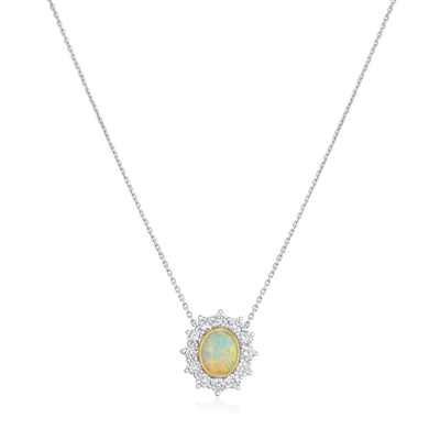 1.25cts Opal and Diamond Cluster Pendant