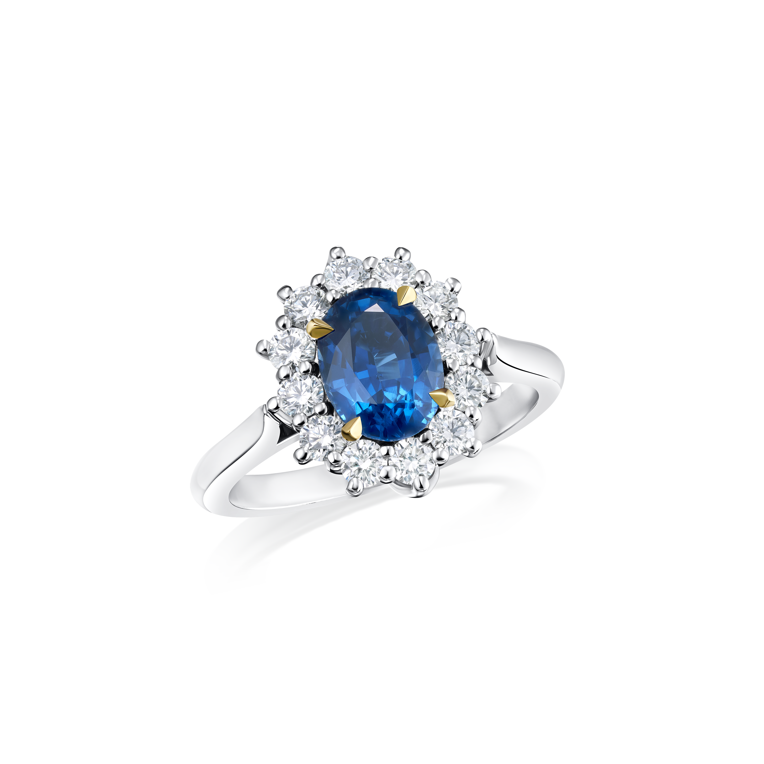 1.65cts Platinum 18ct Yellow Gold Sapphire and Diamond Cluster Ring