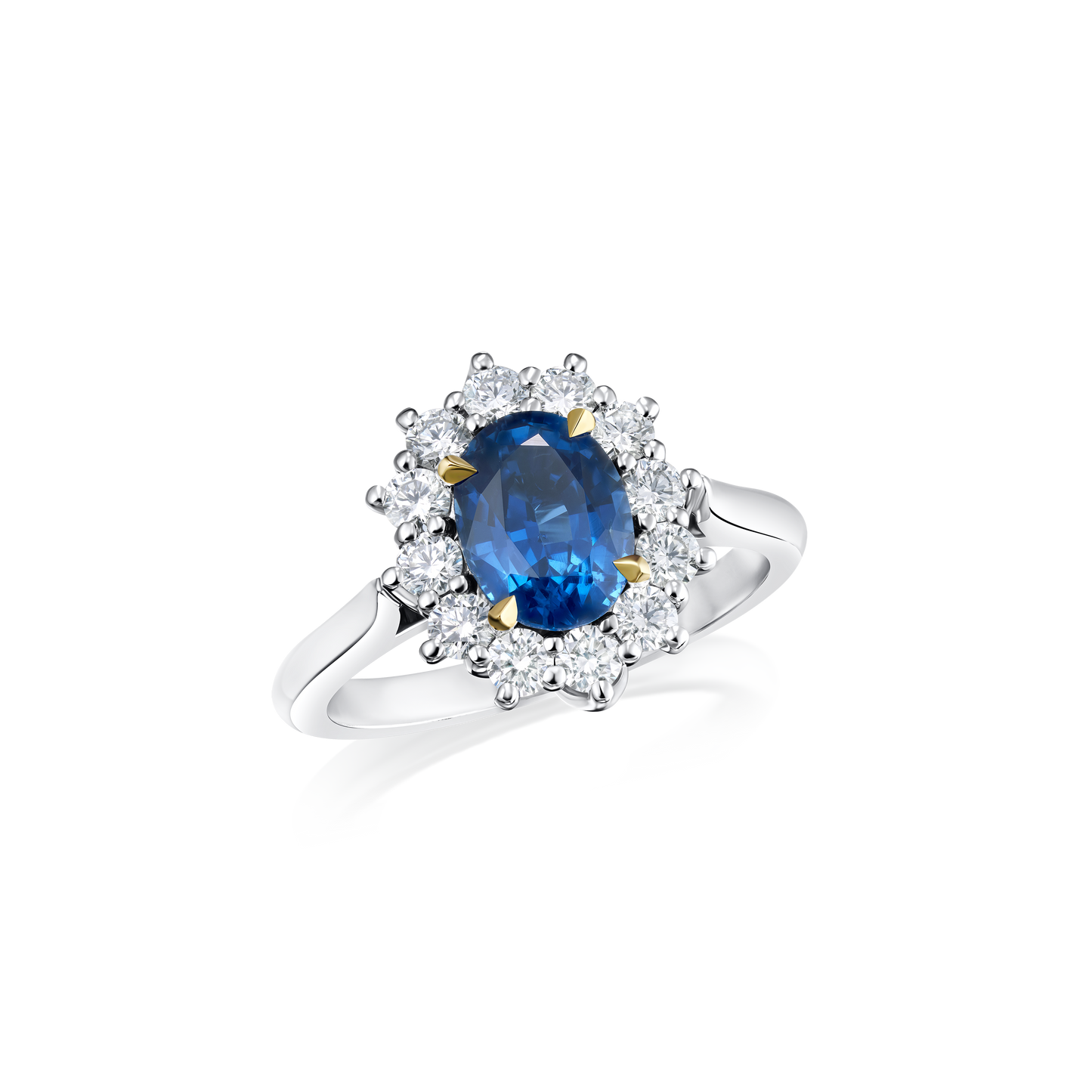 1.65cts Platinum 18ct Yellow Gold Sapphire and Diamond Cluster Ring