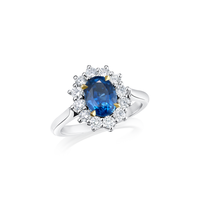 1.65cts Platinum 18ct Yellow Gold Sapphire and Diamond Cluster Ring