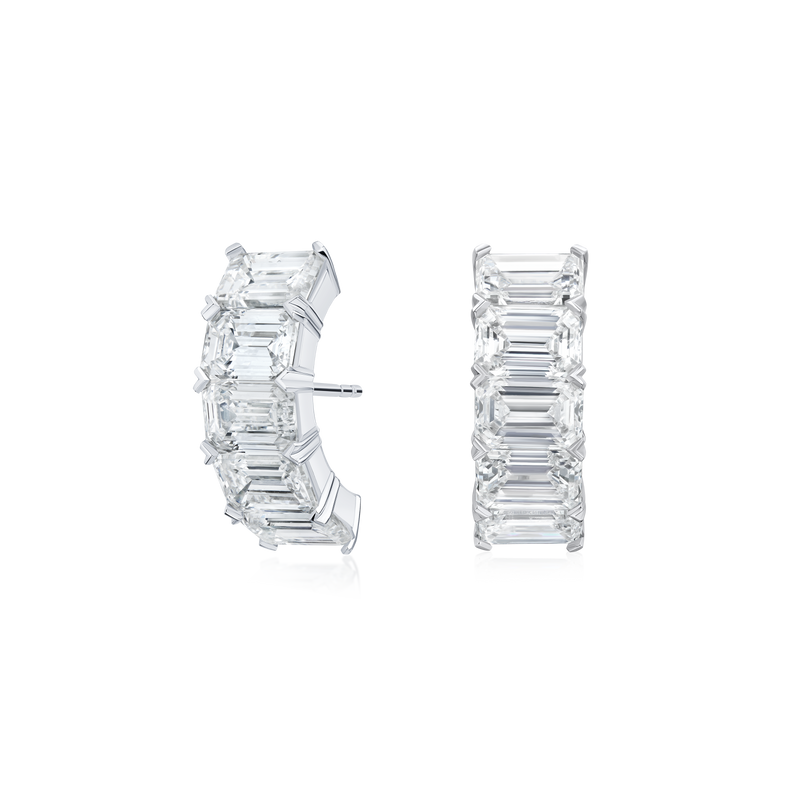 6.25cts Emerald Cut Diamond Set Huggie Earrings