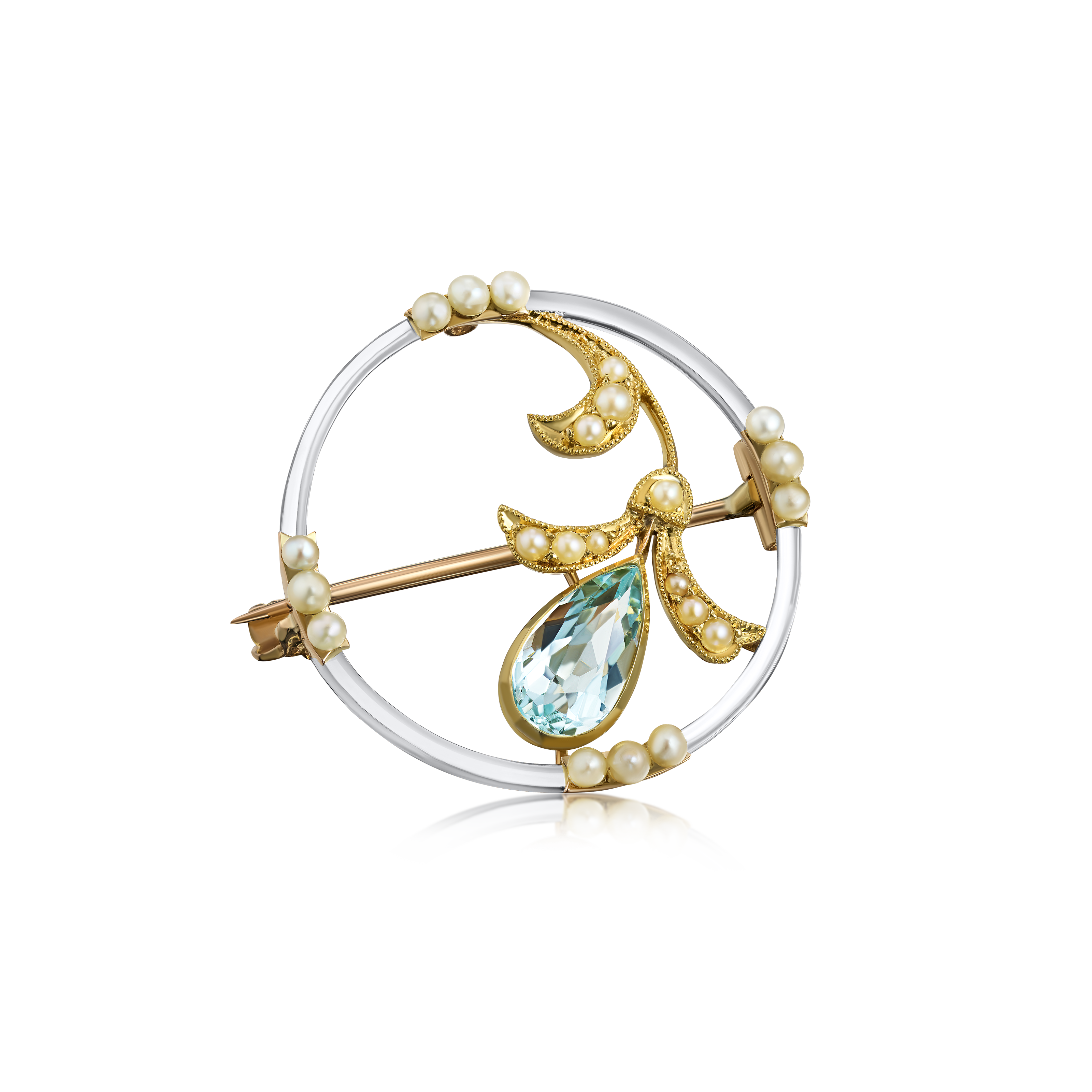 Pearl and Aquamarine Brooch