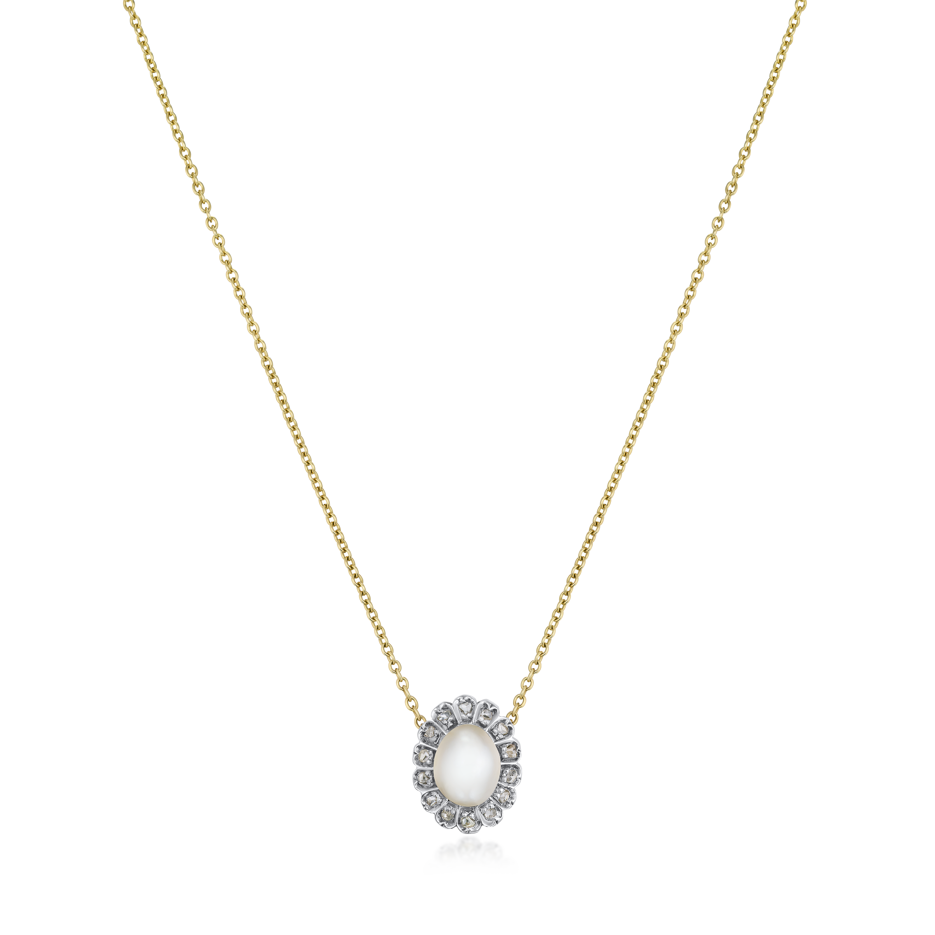 18ct Yellow Gold Pearl and Diamond Cluster Pendant