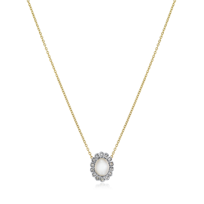 18ct Yellow Gold Pearl and Diamond Cluster Pendant