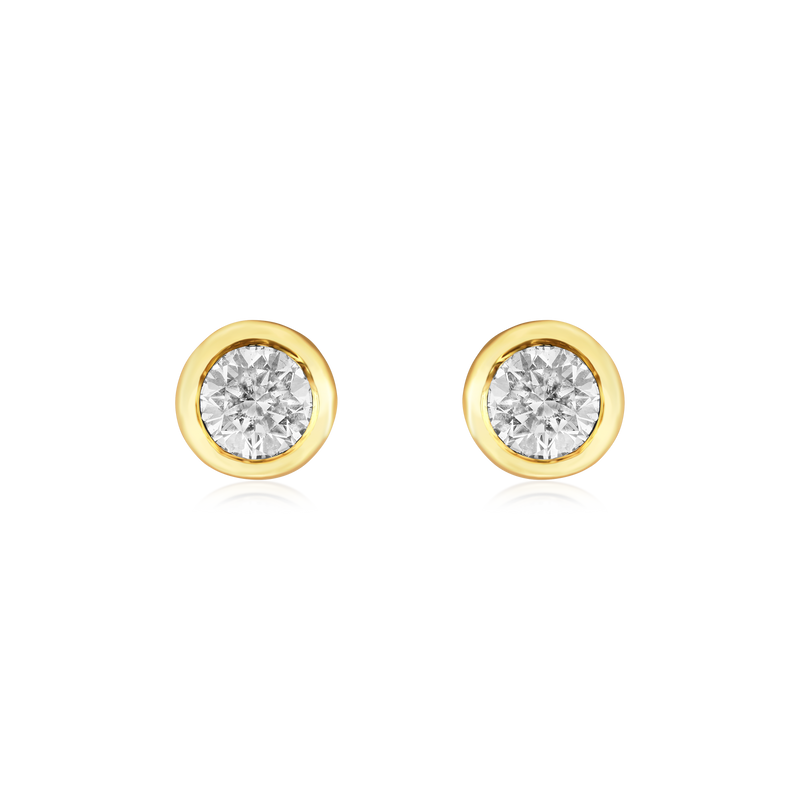 18ct Yellow Gold Rubover Set Diamond Stud Earrings