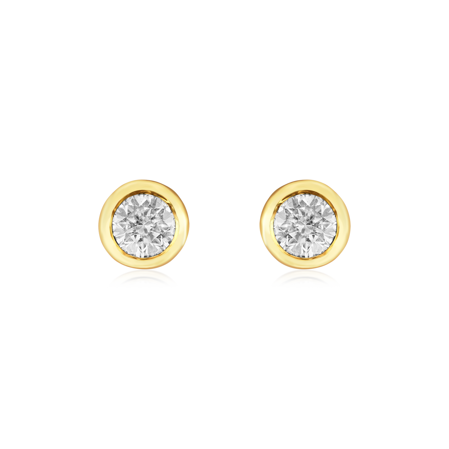 18ct Yellow Gold Rubover Set Round Brilliant Cut Diamond Stud Earrings 0.10ct (total)