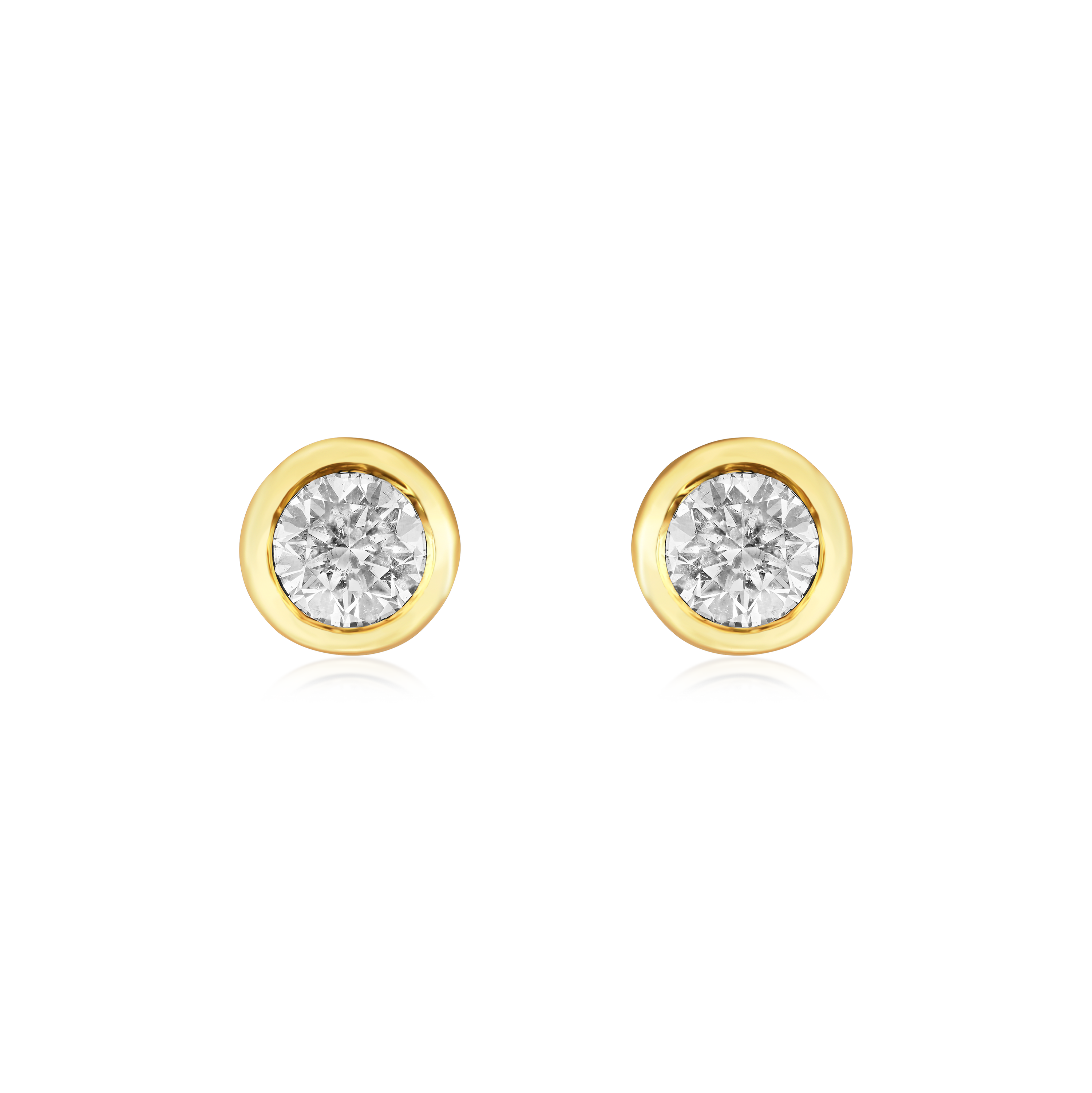 18ct Yellow Gold Rubover Set Round Brilliant Cut Diamond Stud Earrings 0.10ct (total)