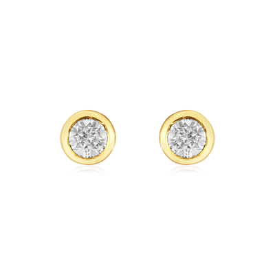 18ct Yellow Gold Rubover Set Round Brilliant Cut Diamond Stud Earrings 0.10ct (total)