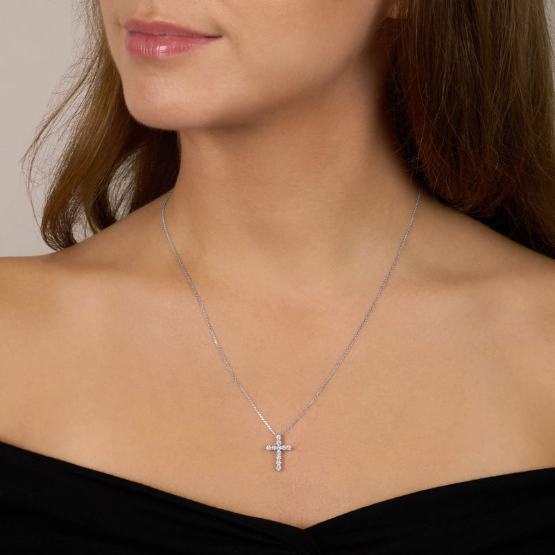 18ct White Gold Diamond Set Cross Pendant 0.50ct