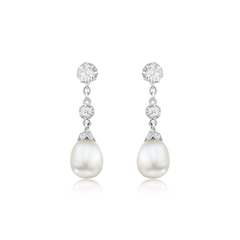 Natural Pearl and Diamond Drop Earrings