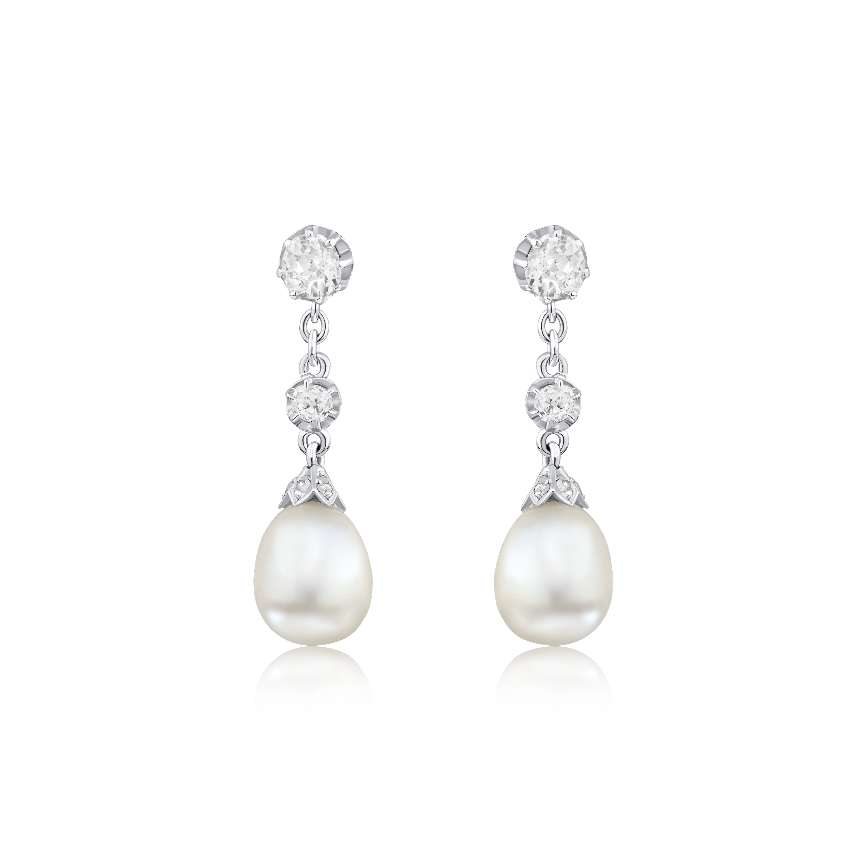 Natural Pearl and Diamond Drop Earrings