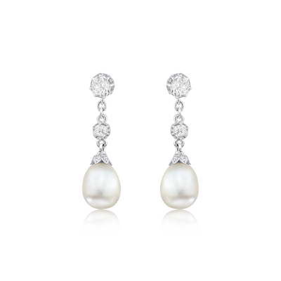 Natural Pearl and Diamond Drop Earrings