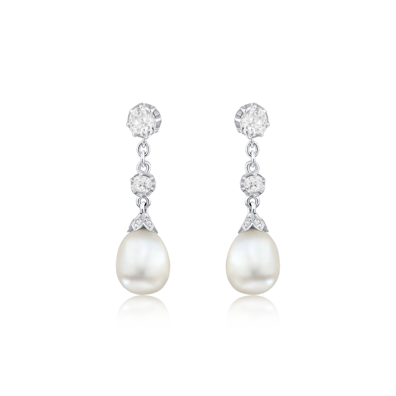 Natural Pearl and Diamond Drop Earrings